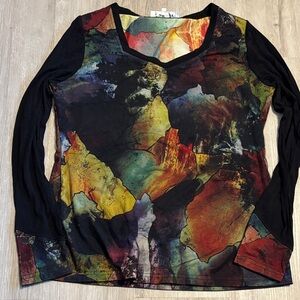 Fresh Multicolor Abstract Long Sleeve Top